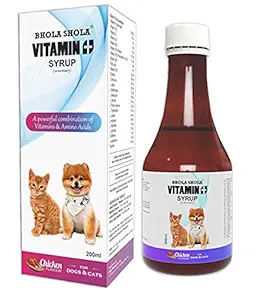 Bhola Shola Vitamin Plus Syrup for Dogs, Kittens, Puppies & Cats (Chicken Flavour - 200 ml)