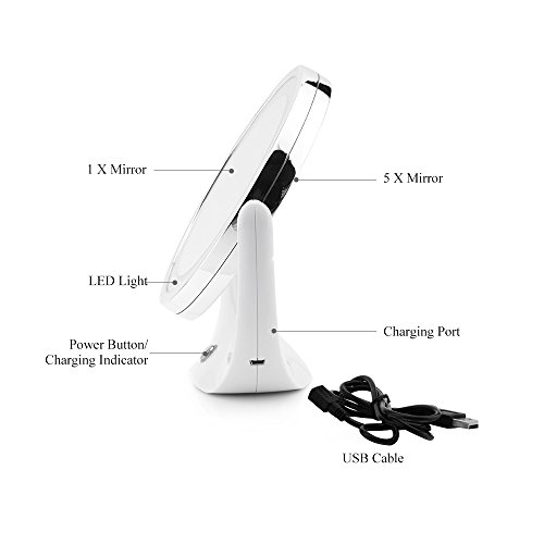 TOUCHBeauty TB-1276 Aufladbarer Kosmetikspiegel 1 X / 5 X Vergrößerung mit LED Beleuchtung Rasier- & Make Up-Spiegel Doppelseitiger 360° Drehbar - 9
