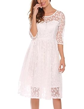 Keland Damen Vintage 1/2 Ärmel Stickerei Spitzenkleid Hochzeitskleid Festlich Elegant Party Abendkleid knielang...