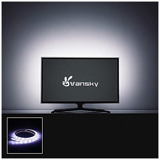 Vansky-Led-Retro-TV-Bias-Light-Strisce-Led-Illuminazione-Retro-TV-Bianco-Brillante-Retroilluminazione-TV-Illuminazione-per-Interni-con-Telecomando-per-TV-PC-Desktop-Ridurre-laffaticamento-degli-occhi-