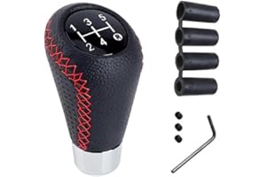 Juttzzei Universel Pommeau de Vitesse, 5 Vitesses Pommeaux de Leviers de Vitesse, Cuir PU Amélioré de Manuel Levier de Vitesse 5 Vitesses avec 4 Adaptateurs pour Les Voitures Manuelles-Couture Rouge