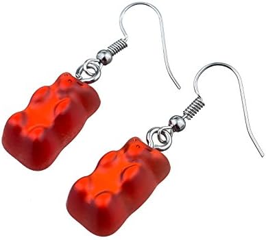 Miniature jelly candy gummy bear earrings red transparent