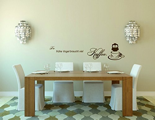 greenluup wandtattoo Sprüche Spruch der frühe Vogel braucht viel Kaffee in BRAUN KÜCHE ESSZIMMER BÜRO LADEN CAFE TEEKÜCHE ARBEITSZIMMER - 4