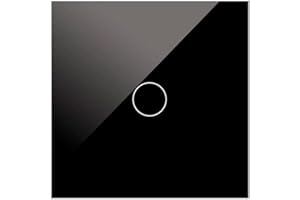 M LEDME WESA - Interruptor Táctil de cristal Negro empotrable Simple, Caja de cristal con pantalla táctil, con material de montaje y con indicador LED