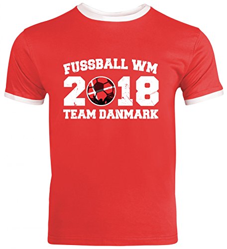 Dänemark Denmark Fußball WM Fanfest Gruppen Herren Männer Ringer Trikot T-Shirt Team Danmark, Größe: S,Red/White