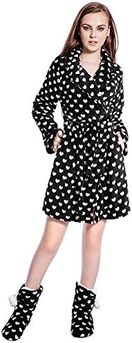 FRALOSHA Ladies Bathrobe Stylish Bathrobe and Boots Wool Slippers, a Set Of Warm Winter Clothing (Black) (M, Black)