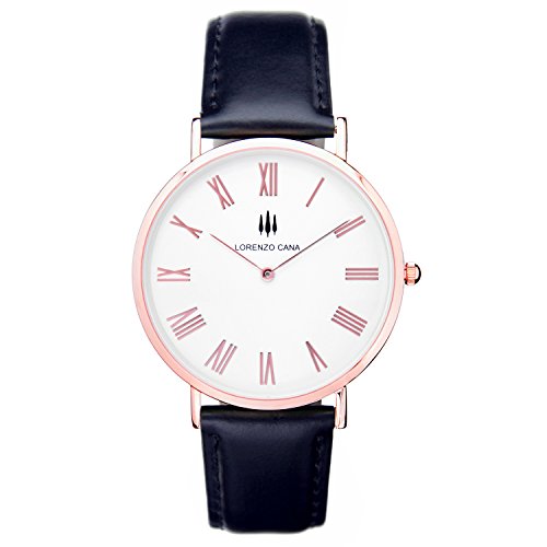 LORENZO CANA Luxus Armbanduhr Schweizer Uhrwerk vergoldet Saphirglas 40 mm Durchmesser Edelstahl Echtleder Armband Uhrenbox Wasserdicht klassisch Trend hochwertige Uhr Markenuhr 80010