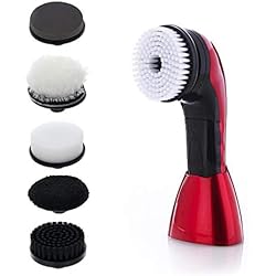 WYCY Brosse Chaussure électrique avec 5 Tête de Brosse Alimenté par AC ou Pile AA Brosse à Chaussures Portative de Poche Polisseur de Sac en Cuir Machine d'entretien du Cuir (Alimentation ca Rouge)