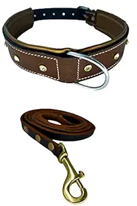 Forever99 Pet Shop Leather Dog Collar Large Dog Training Leash - Heavy Duty Military Grade Training & Walking 6 ft by 14mm (6 Feet, Brown)