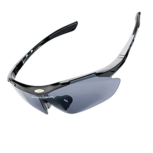 ROBESBON Herren Polarisierte Fahrradbrille 3 Wechselgläser Outdoor Sportbrille UV400 Sonnenbrille Brillenetui Brillenbeutel Radbrille Herrenbrille - Schwarz Rahmen