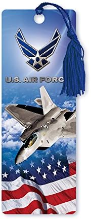 Dimension 9 3D Lenticular Bookmark with Tassel, U.S. Air Force Featuring F-22 Raptor Fighter Jet and American Flag (LBM033)