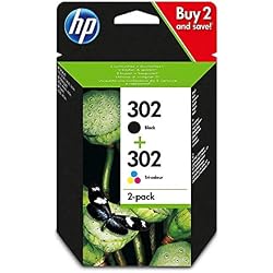 HP 302 X4D37AE pack de 2, cartouches d'encre Authentique, Noir et trois couleurs, imprimantes HP DeskJet, HP OfficeJet et HP ENVY (Cyan, Magenta et Jaune)