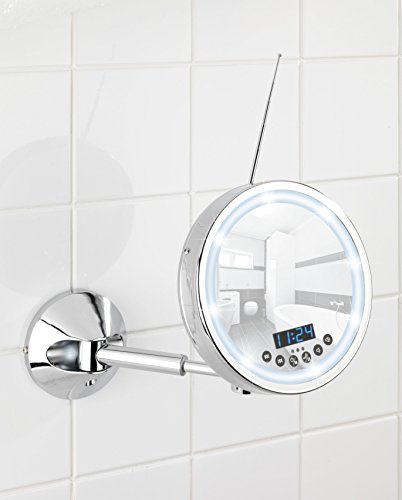 Wenko 21822100 LED Wandspiegel Imperial 3-fach Vergrößerung mit Bluetooth Funktion, USB-Port und Mikrofon Spiegelfläche, Durchmesser 16,5 cm, Stahl, chrom, 13 x 21 x 27 cm - 3