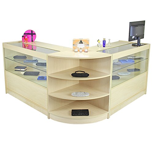 MonsterShop Orion Retail Display Shop Counters Set & Glass Showcase Cabinet Units, Maple