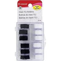 Singer Clase de plástico transparente 15 bobbins-threaded en color negro y blanco, 1