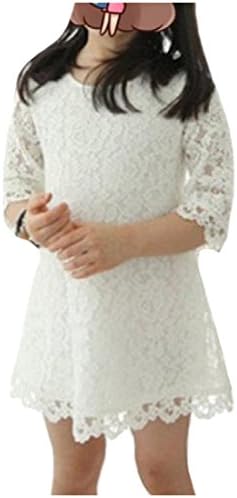 Aprilley Baby Girl's Princess Short Sleeve Lace Party Wedding Dresses - White -