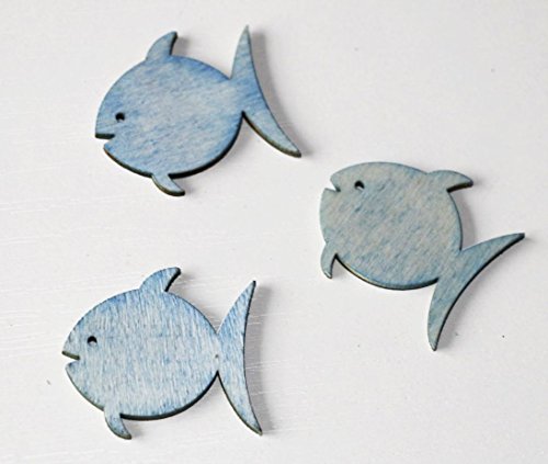 72 Stk Holz Fische 4cm BLAU & HELLBLAU Dekoobjekt Maritim Holzfische Dekoanker Ostsee Dekoration Schiffsdeko Vintage Deko Objekt Wandobjekt türkis Kommunion Konfirmation Taufe