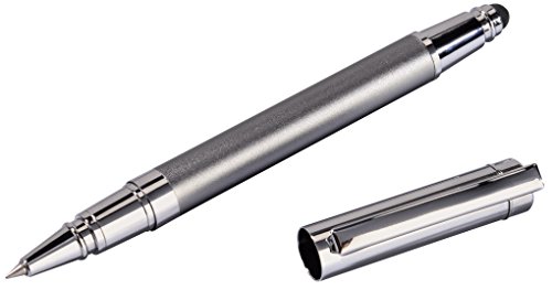 Hama 2in1 Eingabestift mit integriertem Kugelschreiber (geeignet für Smartphones und Tablets, Clip Halterung, austauschbare blaue Qualitätsmine) Stift für Smartphone silber/grau