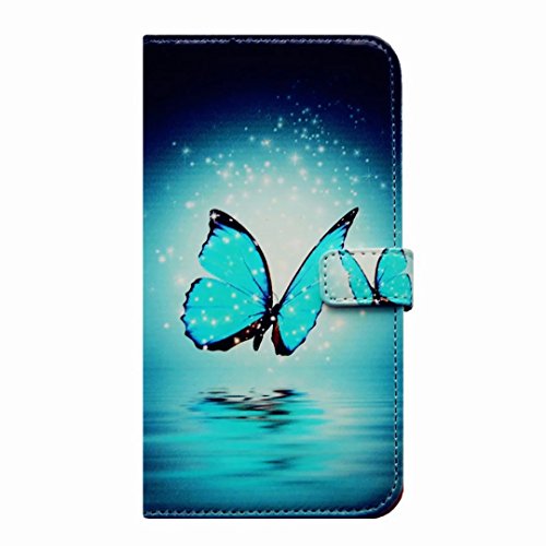 MUTOUREN Samsung Galaxy A7 (2015) Brieftasche Flip Case Cover – PU Leder Bookstyle Klapphülle Wallet Case für Samsung Galaxy A7 (2015) Portemonnaie Hülle Schutz Ultra Dünn Handy Tasche Geldboerse Schutzhülle – Blau Schmetterling + Metall Stylus Pen - 3