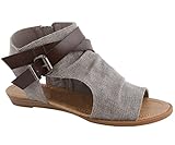 Santimon Wedges Sandalen für Damen Canvas Canvas Peep Toe Seitlicher Reißverschluss Flat Sommerschuhe Grau 42 EU