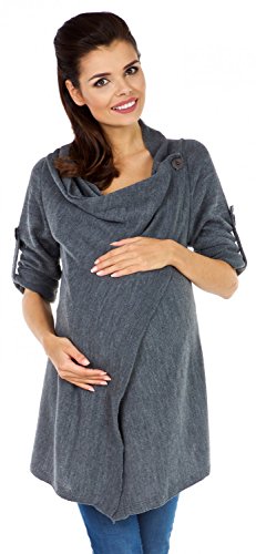 Zeta Ville - Women's Maternity Waterfall Knit Coat Wrap Cardi Lightweight - 335c (Graphite, UK 14/16)