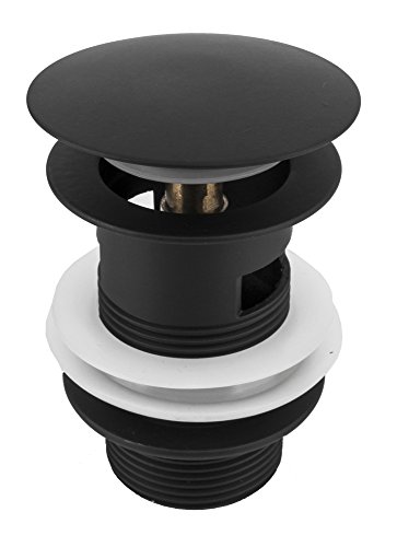 VILSTEIN© Pop-Up Ablauf-ventil Push-Up Ablaufgarnitur für Waschbecken mit Überlauf, Schwarz - 3
