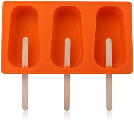 3-cavity Silicone Popsicle Molds Ice Cream Maker Ice Pop Mold BPA Free with Lid Classic Style DIY 3D Jelly Soap Fondant Tray Color Orange