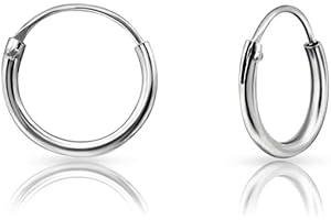 DTPSILVER Pendientes Aro Plata Para Mujer y Hombre - Argollas de Plata - Espesor 1.2 mm - Diámetro 8,10,12,14,16,18,20,25,30,40,50,60,70,80 mm