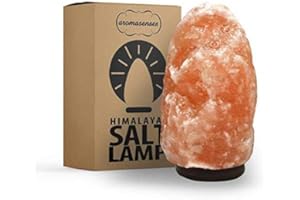 AROMASENSES | Lámpara de Sal del Himalaya | Peso de 5 a 7 kg, con Base de Madera, Cable y Bombilla de 14W | Natural 100% | Hecha a Mano | Purifica el Aire | Lámparas Originales de Sal de Himalaya Rosa