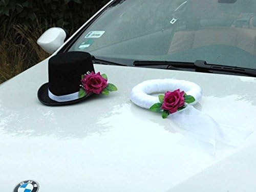 Autoschmuck Sleier and Hat Car Jewellery Bridal Couple Rose Decoration Wedding Car Wedding Car Decoration (Purple)