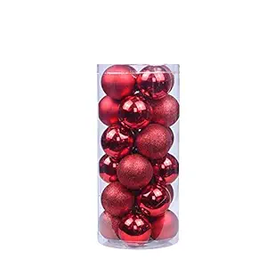 24pcs Christmas Ball Ornaments with Lanyards 3cm/1.2in Christmas Tree Ornaments Balls Shiny Matte Glitter Balls Shatterproof Christmas Decorations for Holiday Wedding(Red)-POOWE