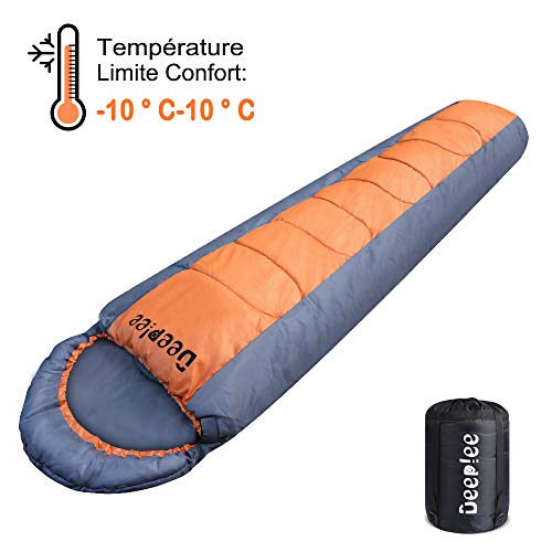 Deeplee Sac de Couchage pour Camping, 3 Saisons Sacs de Couchage Sarcophage avec Imperméable Le Sac de Rangement