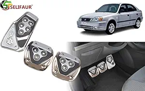 Selifaur - 3 Pcs Silver Non-Slip Manual Car Pedals kit Pad Covers Set for Hyundai Accent