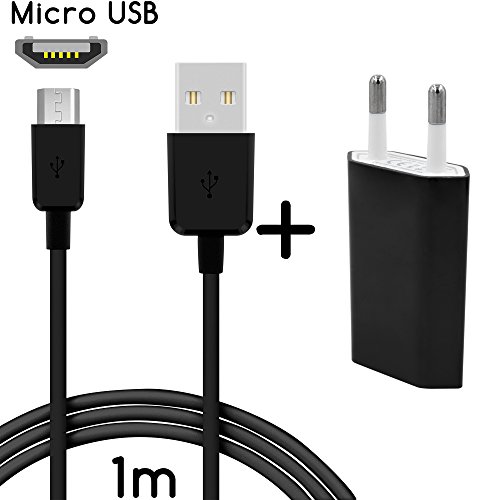 Original COVERLOUNGE - 2in1 Ladeset mit Micro USB Kabel / Datenkabel / Ladekabel [2.1 A] & Slim Netzteil USB universal Adapter [1.0A] für alle HTC Smartphones mit Micro USB Anschluss | Farbe: schwarz | Länge: 1 Meter / 1m