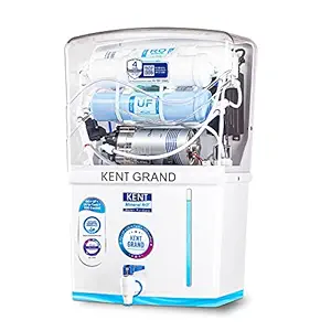 KENT Grand RO Water Purifier (11119) | RO+UV+UF+TDS Control+UV in Tank | Wall Mountable | Patented Mineral RO Technology| 8L Storage | 20 L/hr Output | White