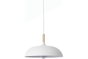 B·LED BARCELONA LED BarcelonaLED Lámpara Colgante Blanca de Metal y Madera Ø35 cm – Estilo Vintage Industrial Nórdico – Casquillo E27 – Iluminación Moderna para Cocina, Comedor, Salón o Dormitorio