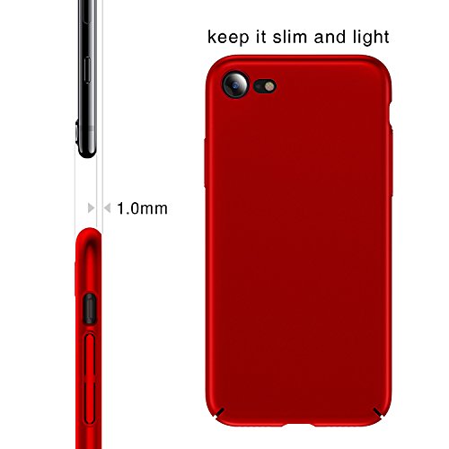 iPhone 7 Case, iPhone 8 Case, TORRAS Ultra-Thin Case with [Tempered Glass Screen Protector], Simple Stylish Fully Protective Matt Cover for Apple iPhone 7 (2016) / iPhone 8 (2017) - Lucky Red.