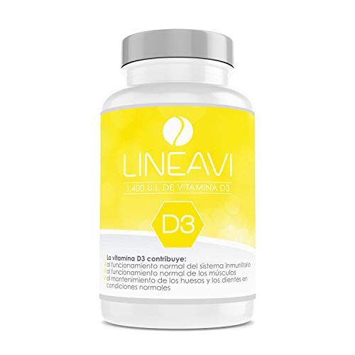 Vitamina D3 LINEAVI | 35 µg / 1.400 U.I. por cápsula | refuerza el sistema inmunológico y contribuye al mantenimiento de huesos y dientes | fabricado en Alemania | 120 cápsulas (para 4 meses)