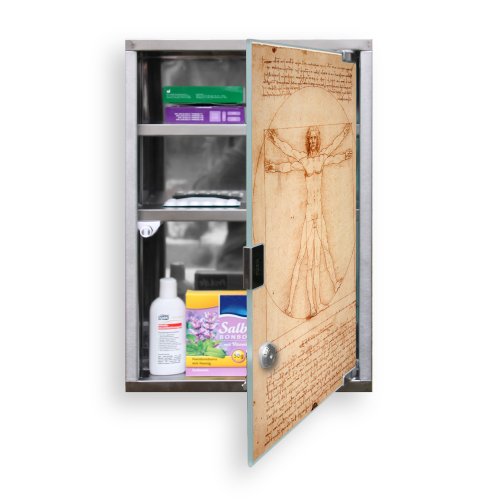 Medizinschrank groß Edelstahl abschließbar 30x45x12cm Arzneischrank Medikamentenschrank Hausapotheke Erste Hilfe Schrank Motiv Vitruvianische Figur - 3