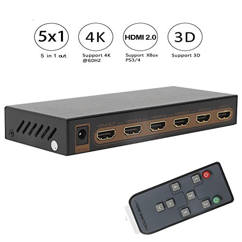 YaeTek 5 Ports HDMI Switcher Commutateurs avec IR sans Fil Télécommande | 5x1 HDMI Switch 3D HDR UHD, 1080P, 4 K @ 60Hz 5 Entrée 1 Sortie pour TV, HDTV,Computers, laptops,PS4, Xbox 360/One-Switch 2.0