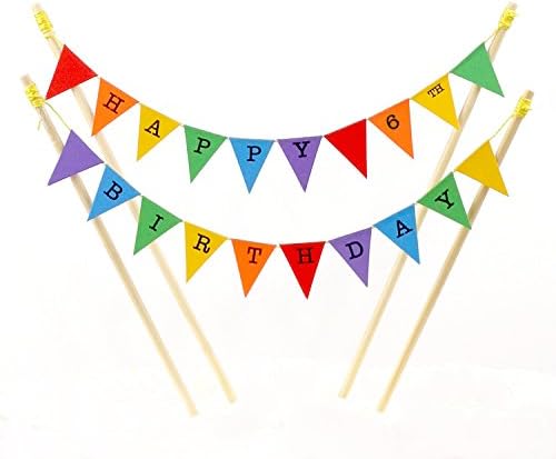 Amazing Buntings,Happy 6th Birthday,Mini Cake Bunting Topper, Rainbow Circus Decoration,Made in UK, 94