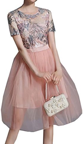 In Summer The Perspective Embroidered Flowers Princess Gauze Dress,Pink-S