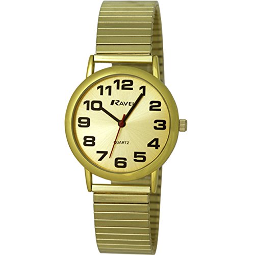 Ravel leicht lesbare Uhr an dehnbarem Men'- Armbanduhr Analog Quarz Edelstahl Gold R0208051S Armband vergoldet Ravel leicht lesbare Uhr an dehnbarem Men'- Armbanduhr Analog Quarz Edelstahl Gold R0208051S Armband vergoldet