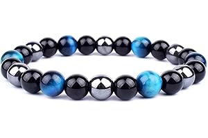 GENERIC Obsidian, Hämatit & Tigerauge Jade Natursteinarmband - Energiearmband für Männer & Frauen: Magnetische Gesundheit & Heilstein-Schutz in einem dreifachen Naturstein Armband
