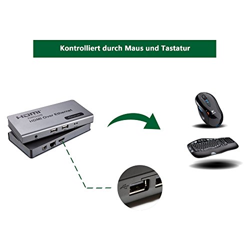 YINGLUN HDMI KVM über IP Extender Transmitter + Receiver 120m 365ft über Einzige CAT6 Ethernet Kabel befolgen TCP/IP Standard mit USB Port Netzteil - 2