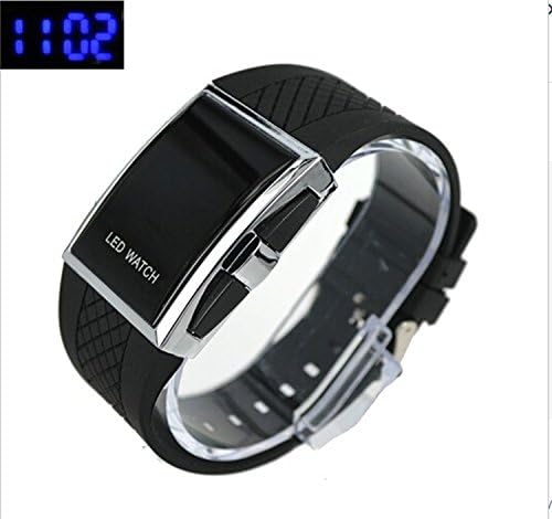 Ryanwayland Luxury LED Digital Calendar Watch Red & Blue Light Optional Fashion For Men Women's Sports Stainless Steel Wristwatch (blue led black)