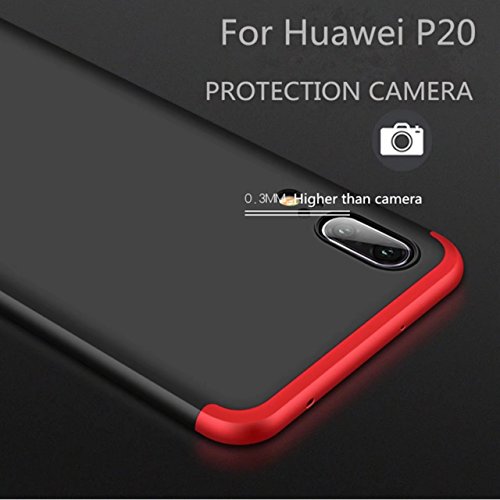 AILZH Funda Huawei P20 360  Caja Caso Vidrio Templado Rojo Negro 