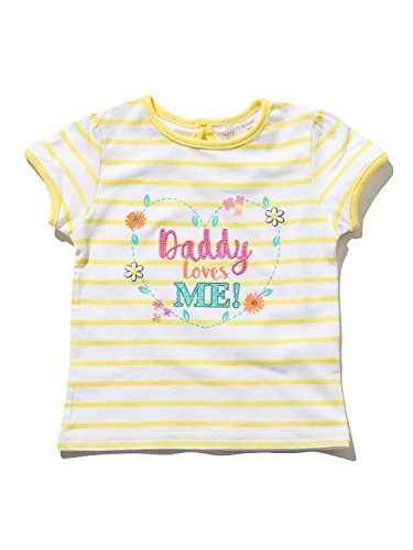 M&Co Baby Girl 100% Cotton Short Sleeve Yellow Stripe Daddy Loves Me Slogan Keyhole Fastening T-Shirt White 3/6 Mnths
