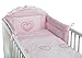 3 Piece Baby Bedding Set (To Fit Cot or Cot Bed) Embroidered - Hearts (COT 120 x 60cm, Pink)
