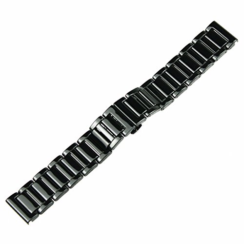 RECHERE 22mm Ceramic Bracelet Watch Band Strap Deployment Clasp Color Black